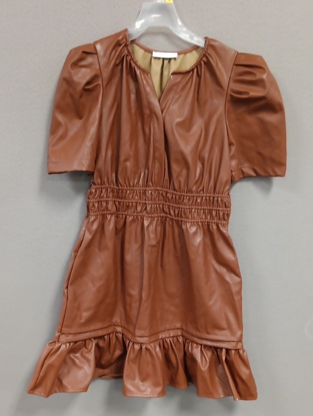 Ces Femme Faux Leather Trim Dress in Camel Brown